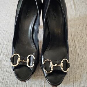 Gucci Black Peep-Toe Women's Shoes